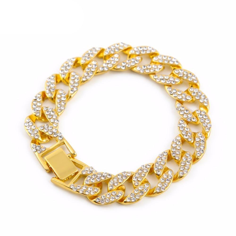 Iced Out Cuban Link Chain Bracelet On Hand For Men Women Hiphop Rapper  Bling Men's Bracelet Homme Gold Color Jewelry Ohh019 - Bracelets -  AliExpress